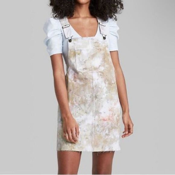 Wild Fable Denim Pinafore Dress, Tie-Dye Wash - Picture 1 of 13